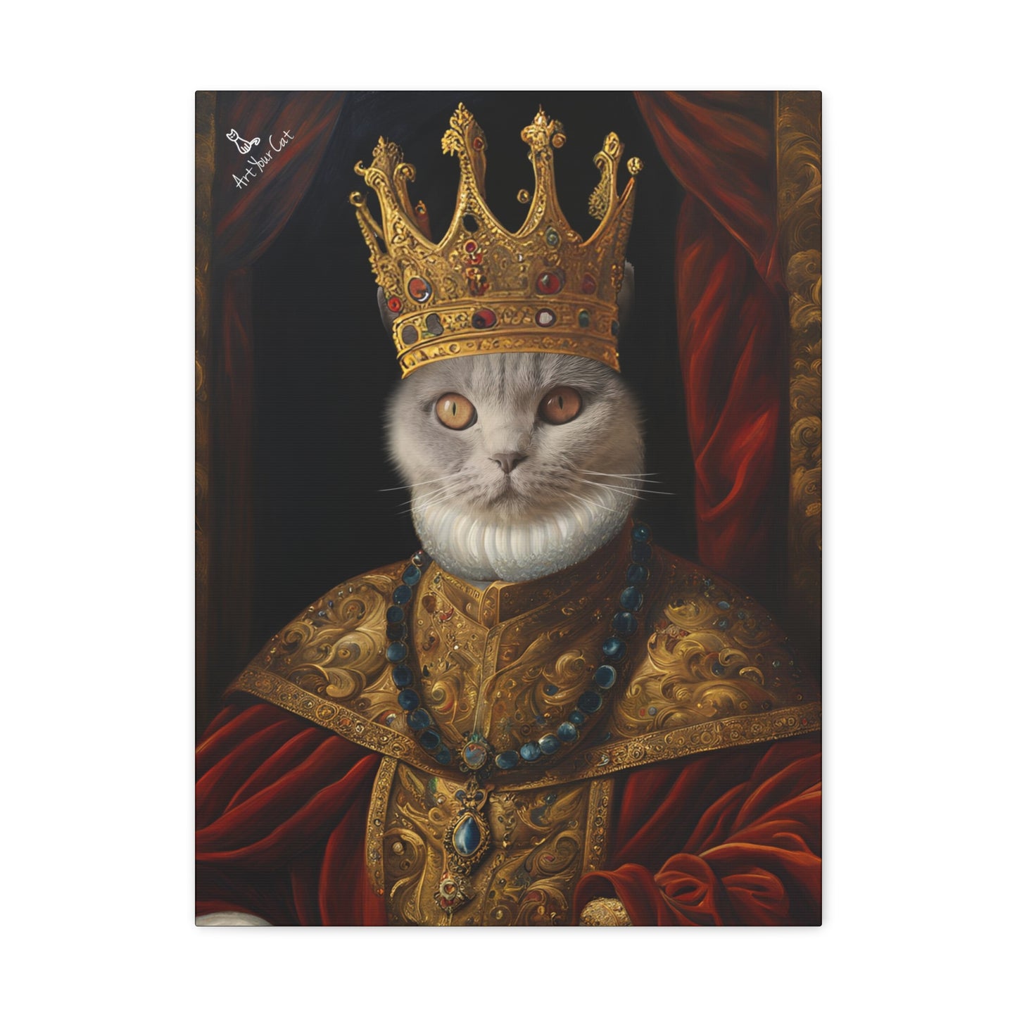 Crowned King Cat Portrait in Regal Attire