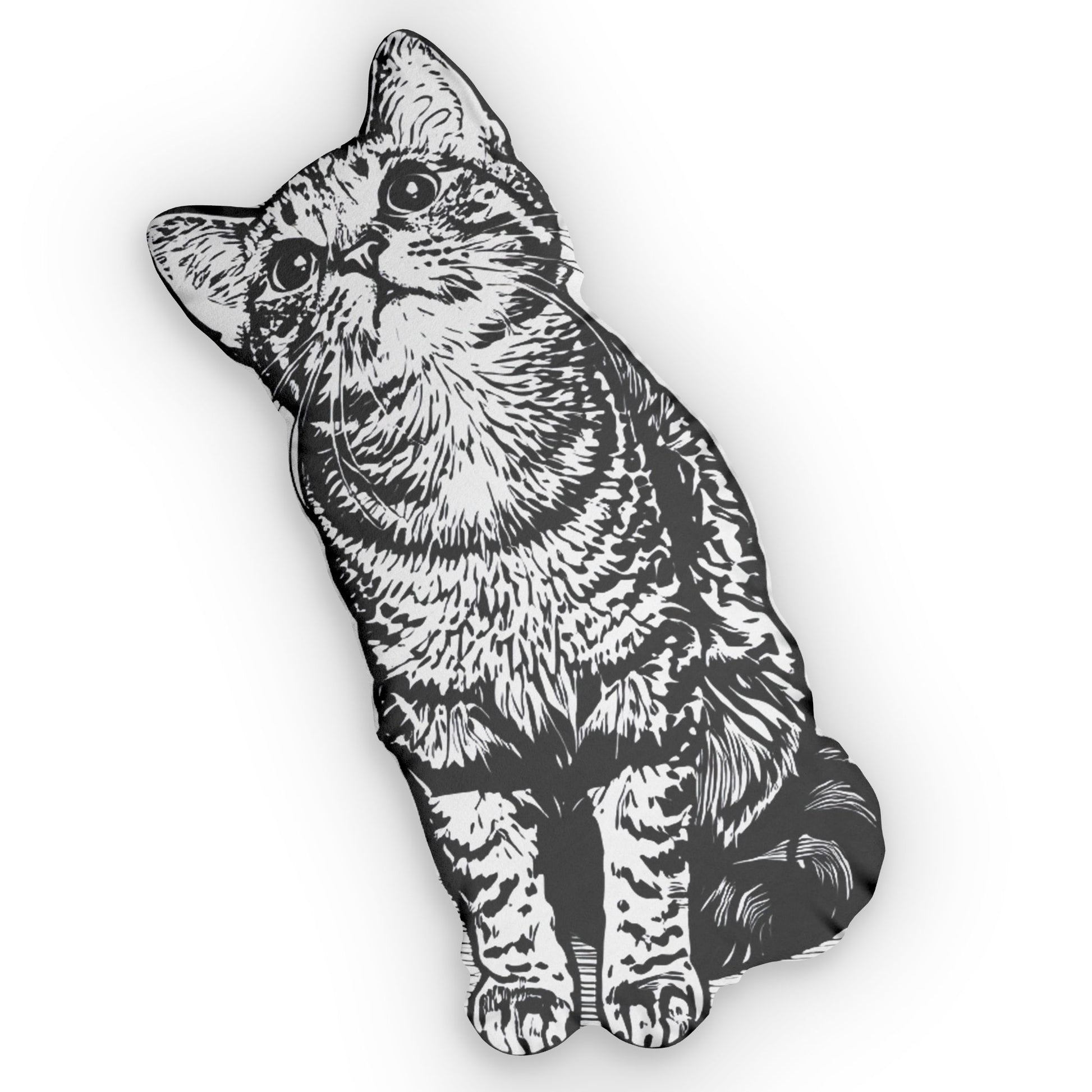 Black and white illustration of a cat on a white background