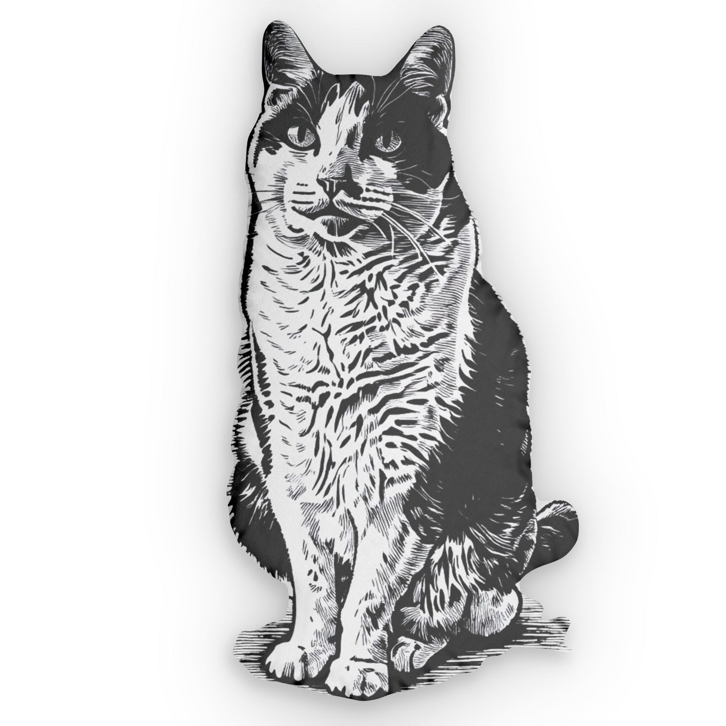 Black and white illustration of a cat on a white background