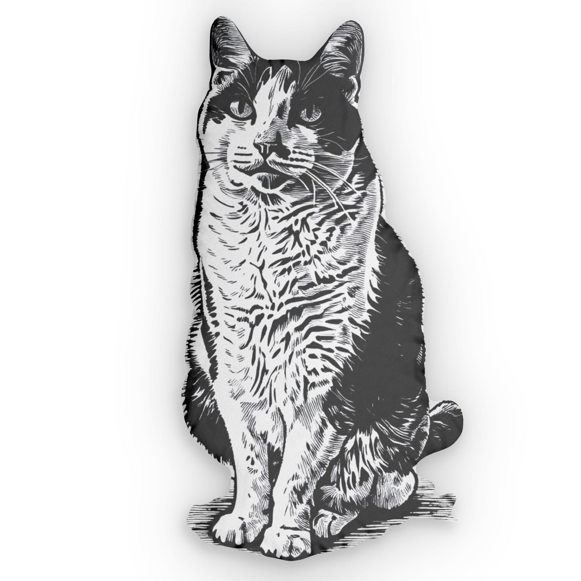Black and white illustration of a cat on a white background