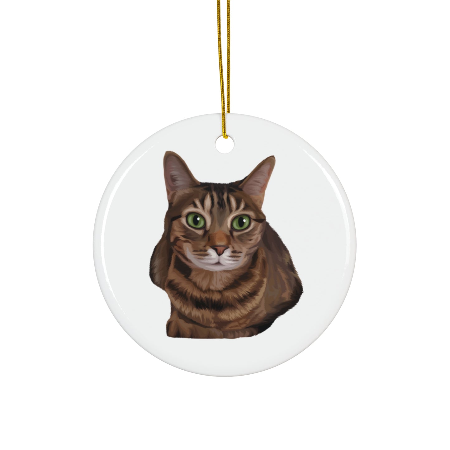 Ceramic ornament with a cat design on a white background