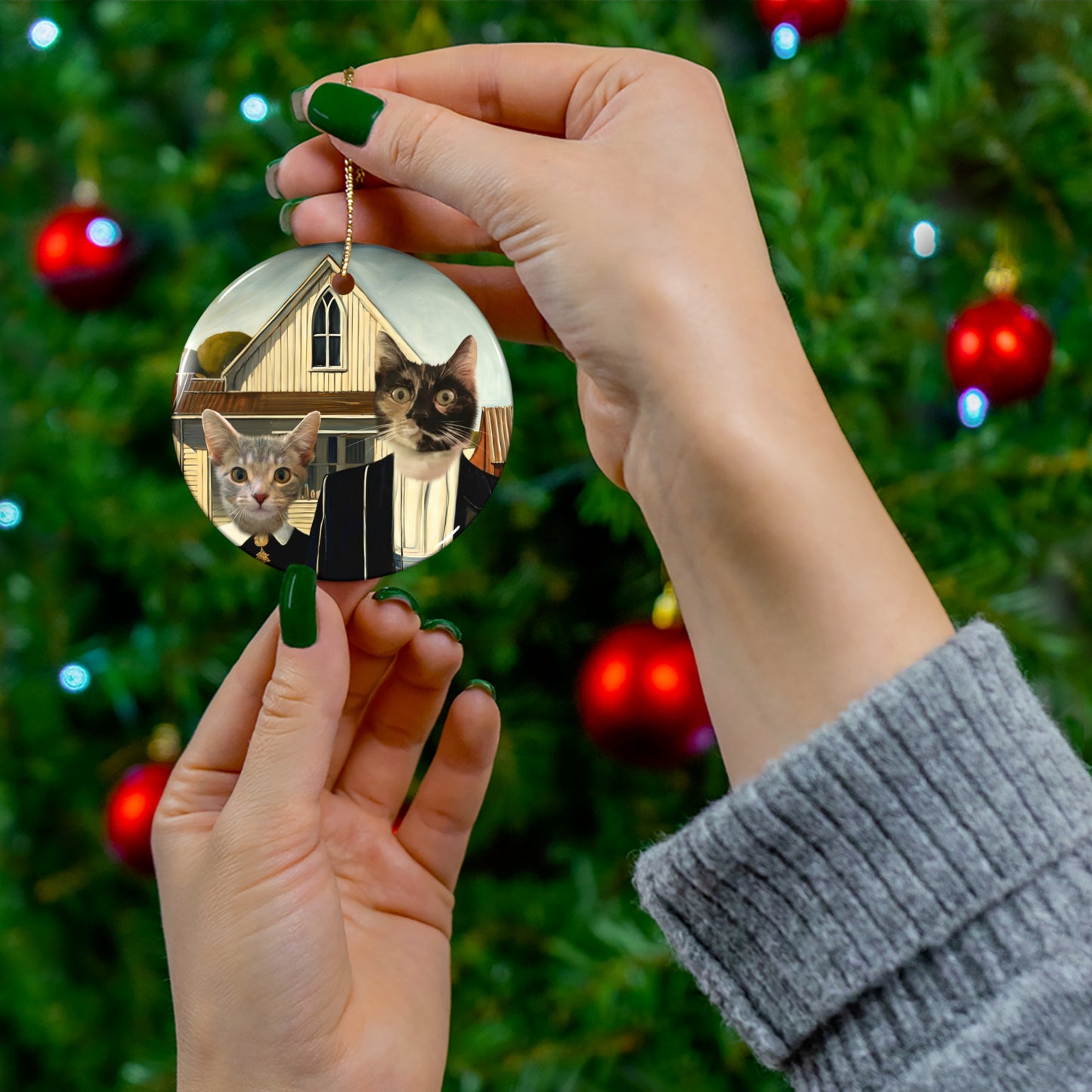 Custom Circle Ornament - Cat Character Portrait