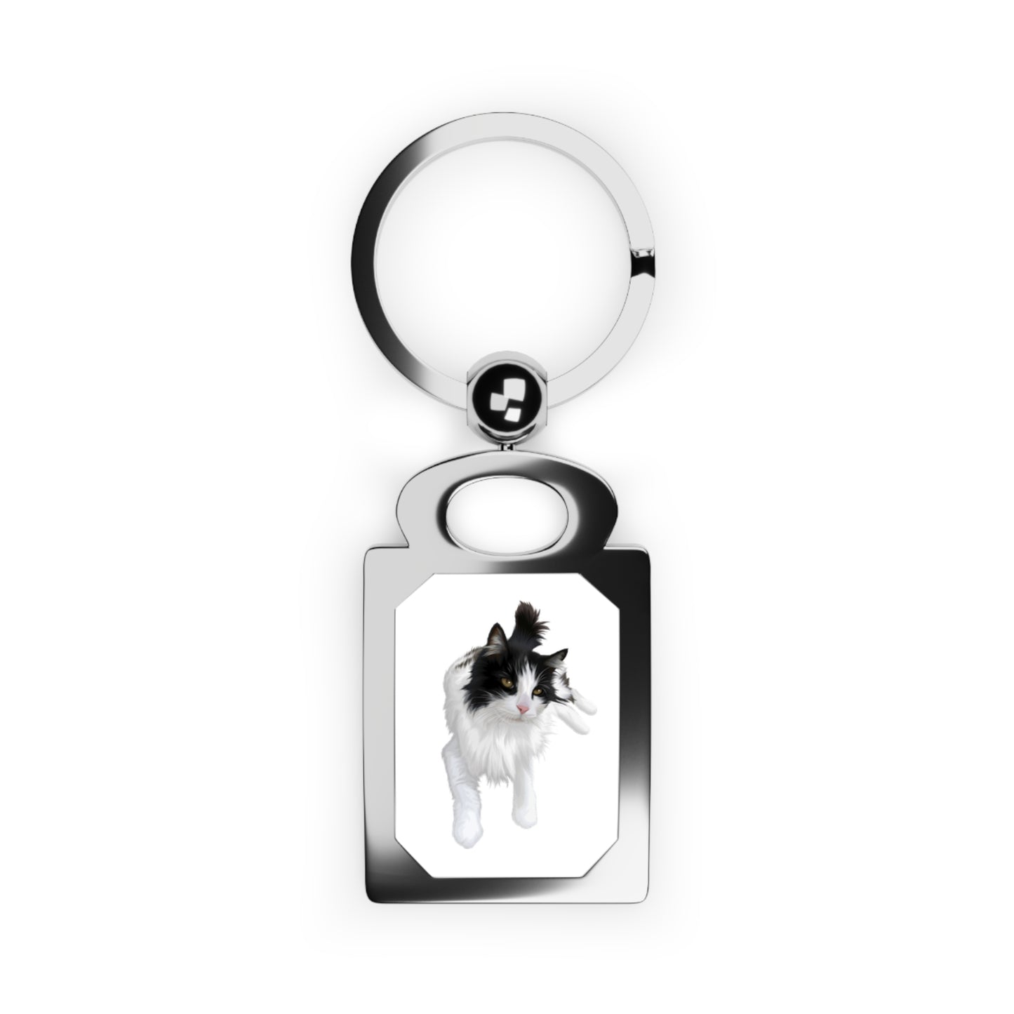 Keychain with a cat photo on a white background
