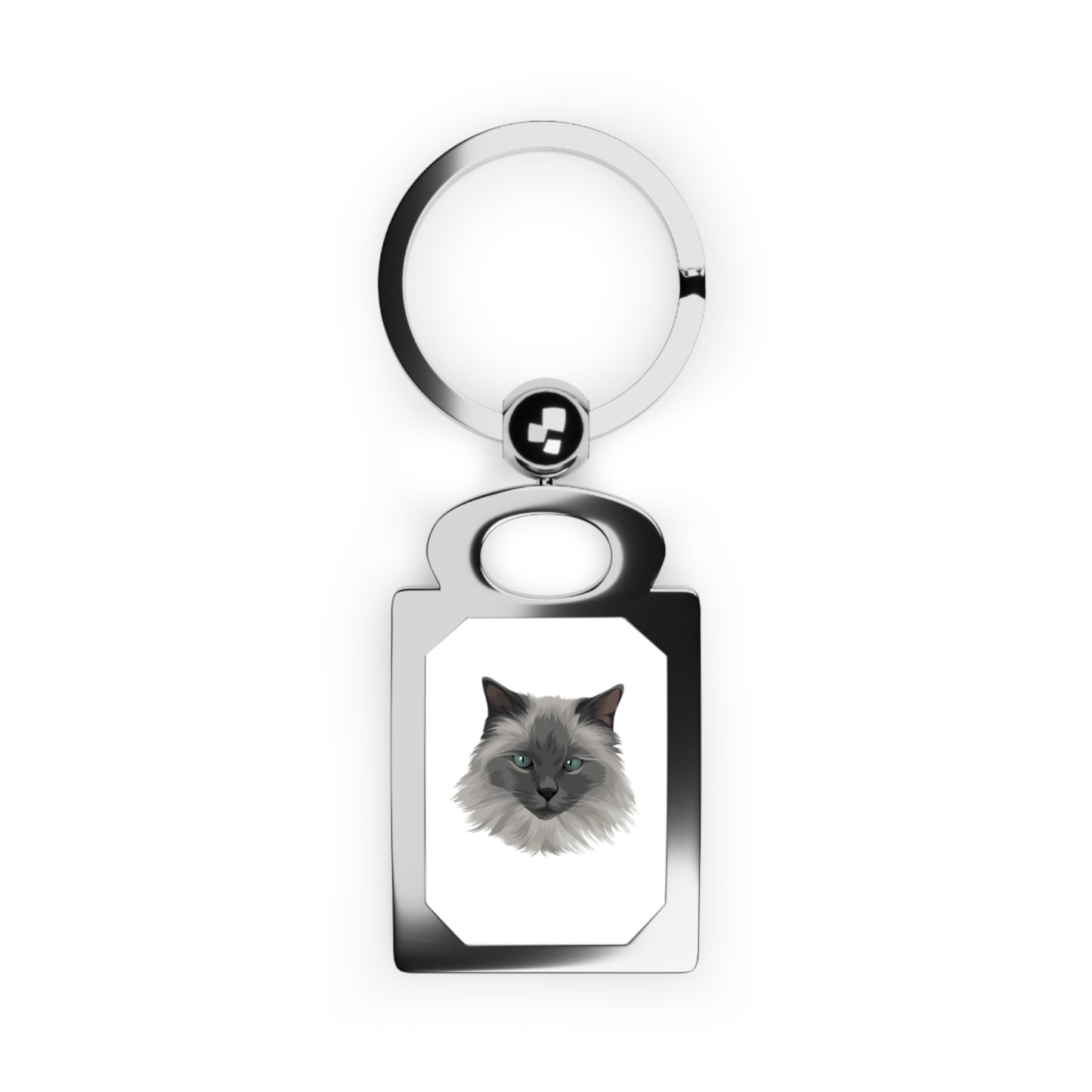 Keychain with a cat's face design on a white background