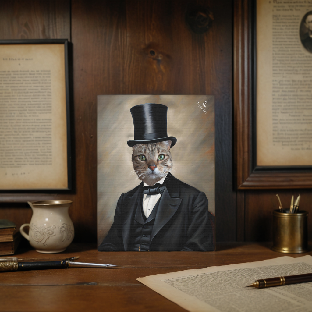 Custom Abraham Lincoln Cat Portrait on Canvas