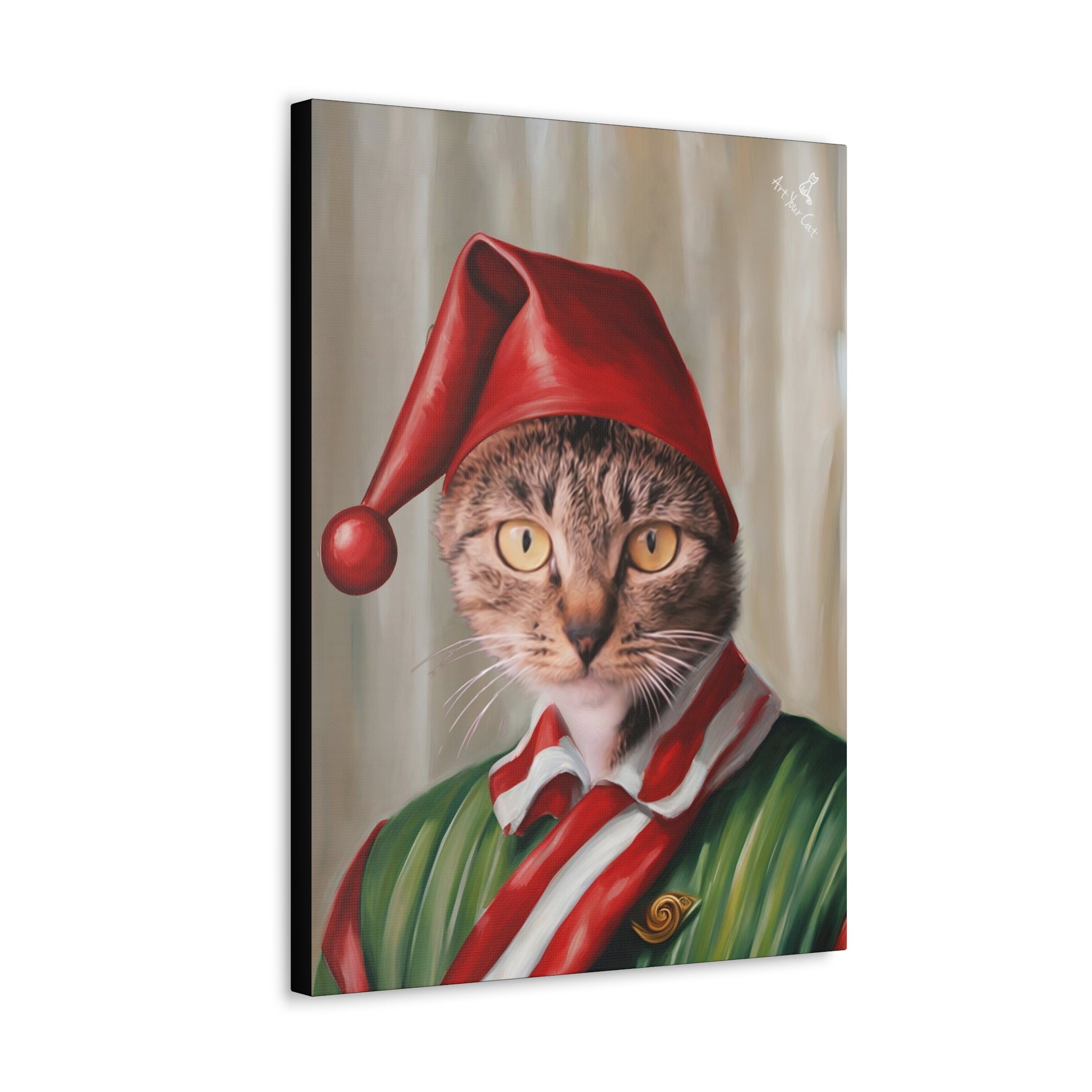 Custom Candy Cane Elf Cat Artwork for Christmas