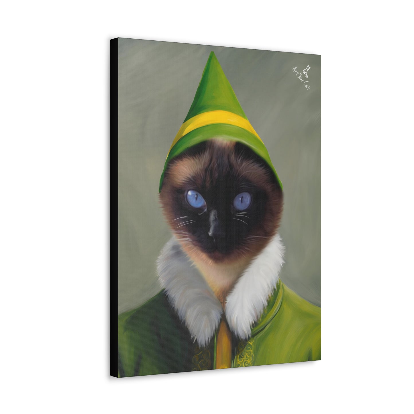 Custom Holiday Cat Artwork Featuring Bud the Elf