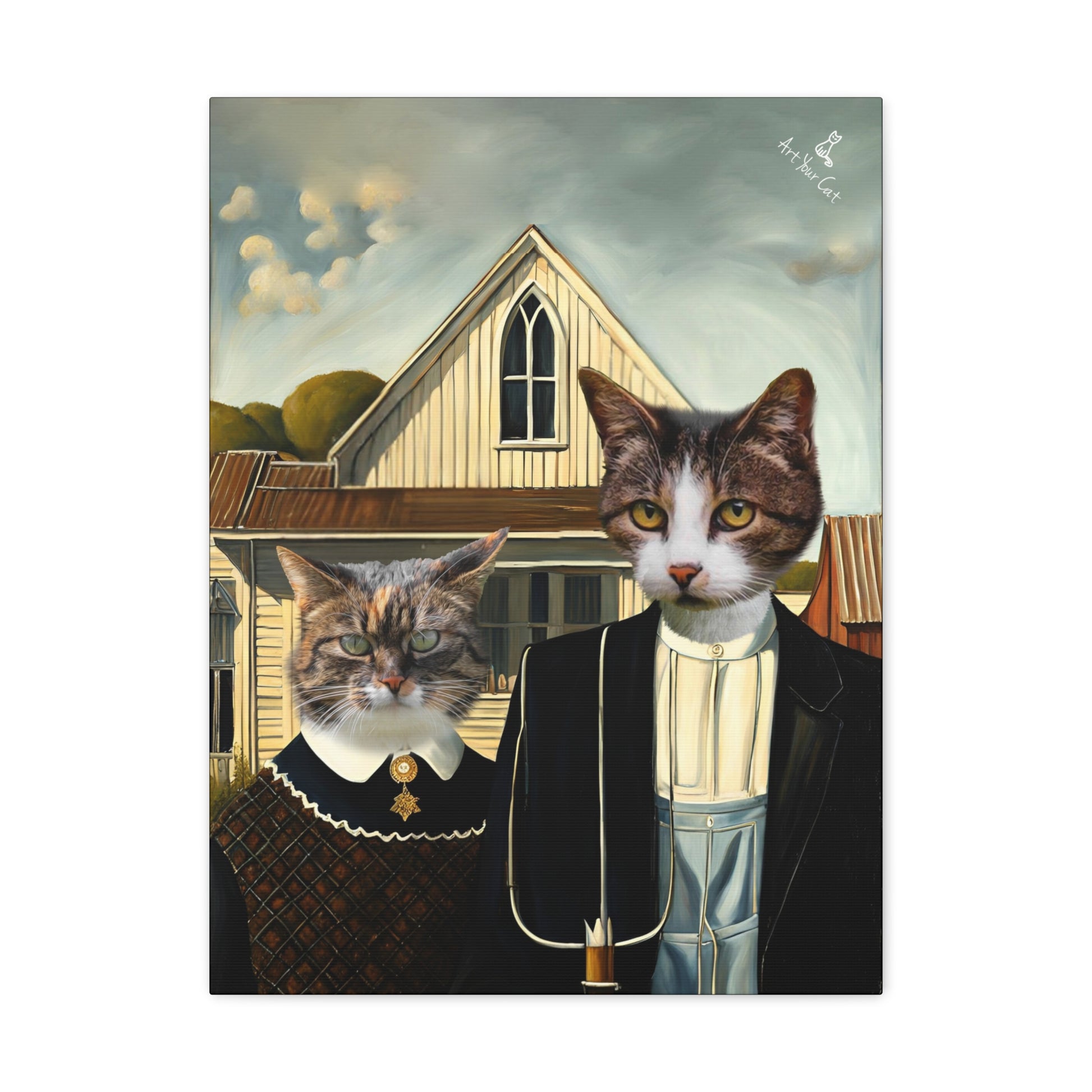 Custom Nan & Byron Cat Portrait Inspired by American Gothic