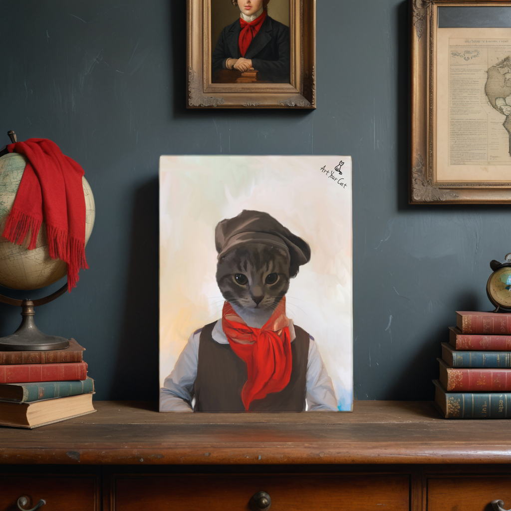 Custom Victorian Schoolboy Cat Portrait on Canvas