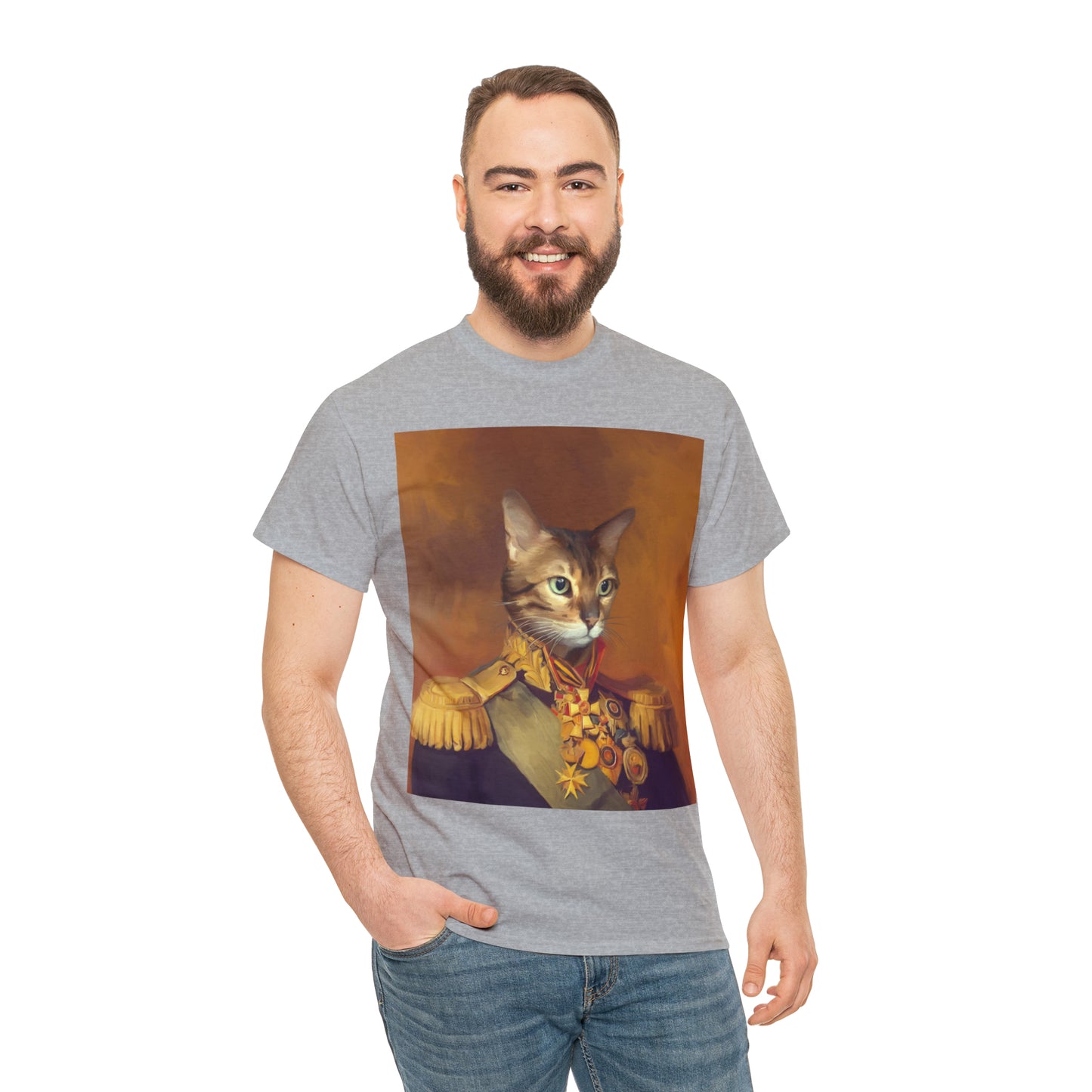 Custom cat artwork on captain-style t-shirt