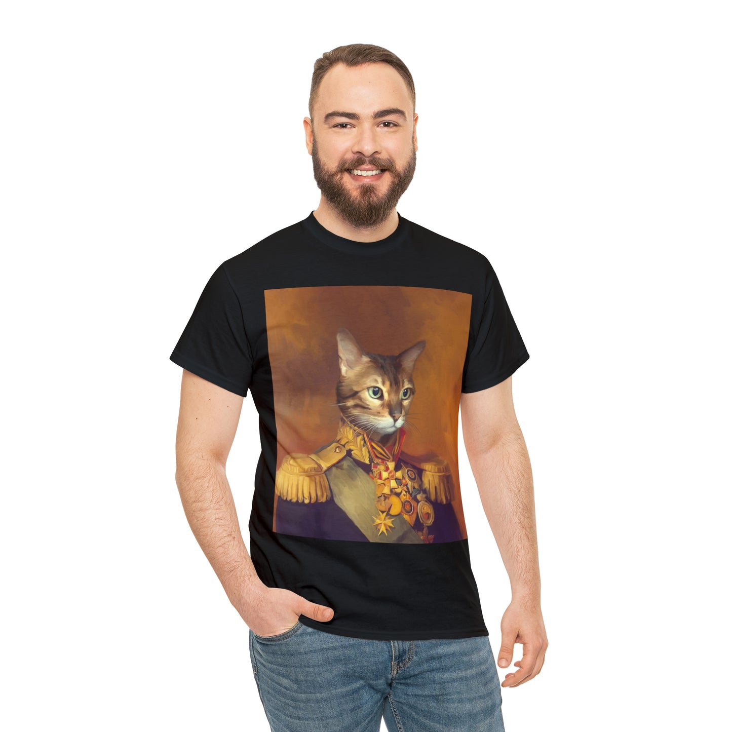 Custom t-shirt with cat in captain outfit