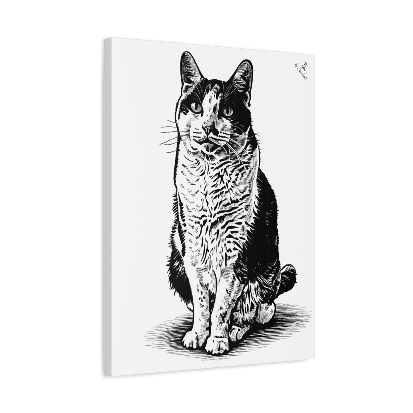 Canvas print of a black and white cat illustration on a white background