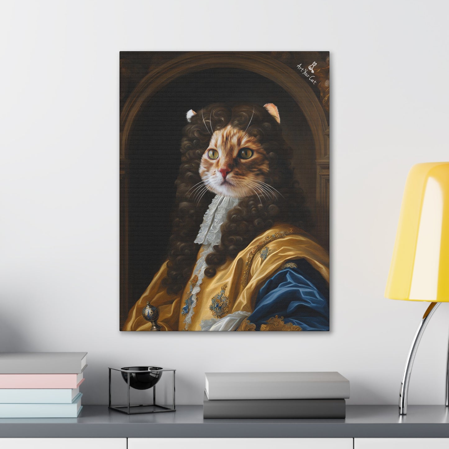 Framed Louis XIV Cat Portrait showcasing regal elegance