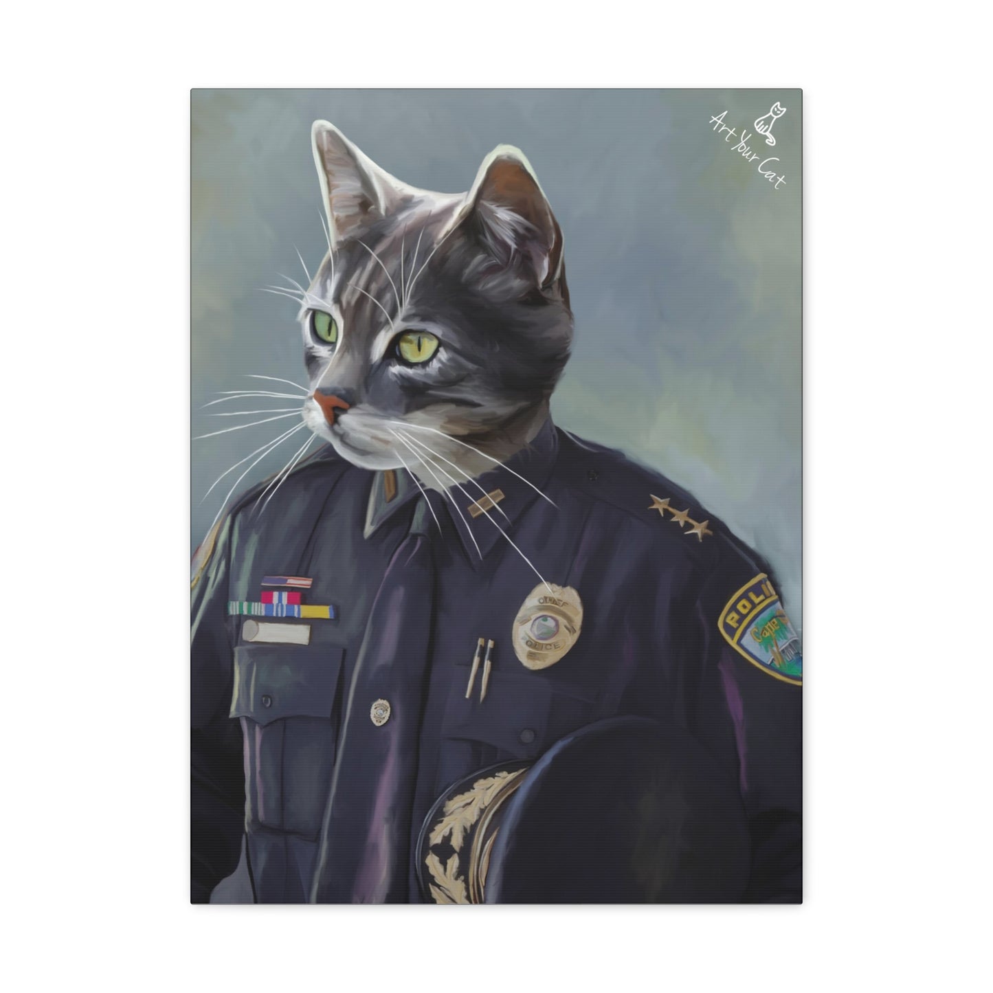 Heroic Cat Portrait with Police Uniform