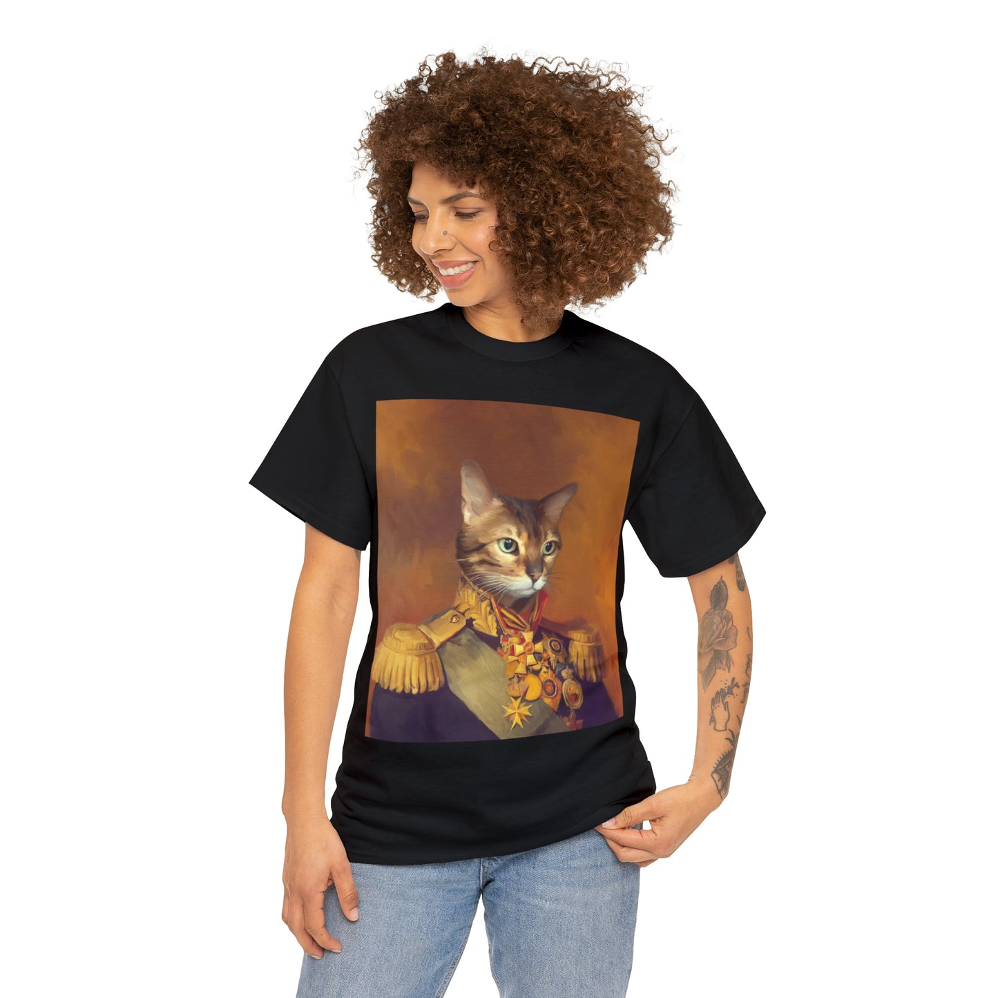Heroic cat portrait on custom t-shirt