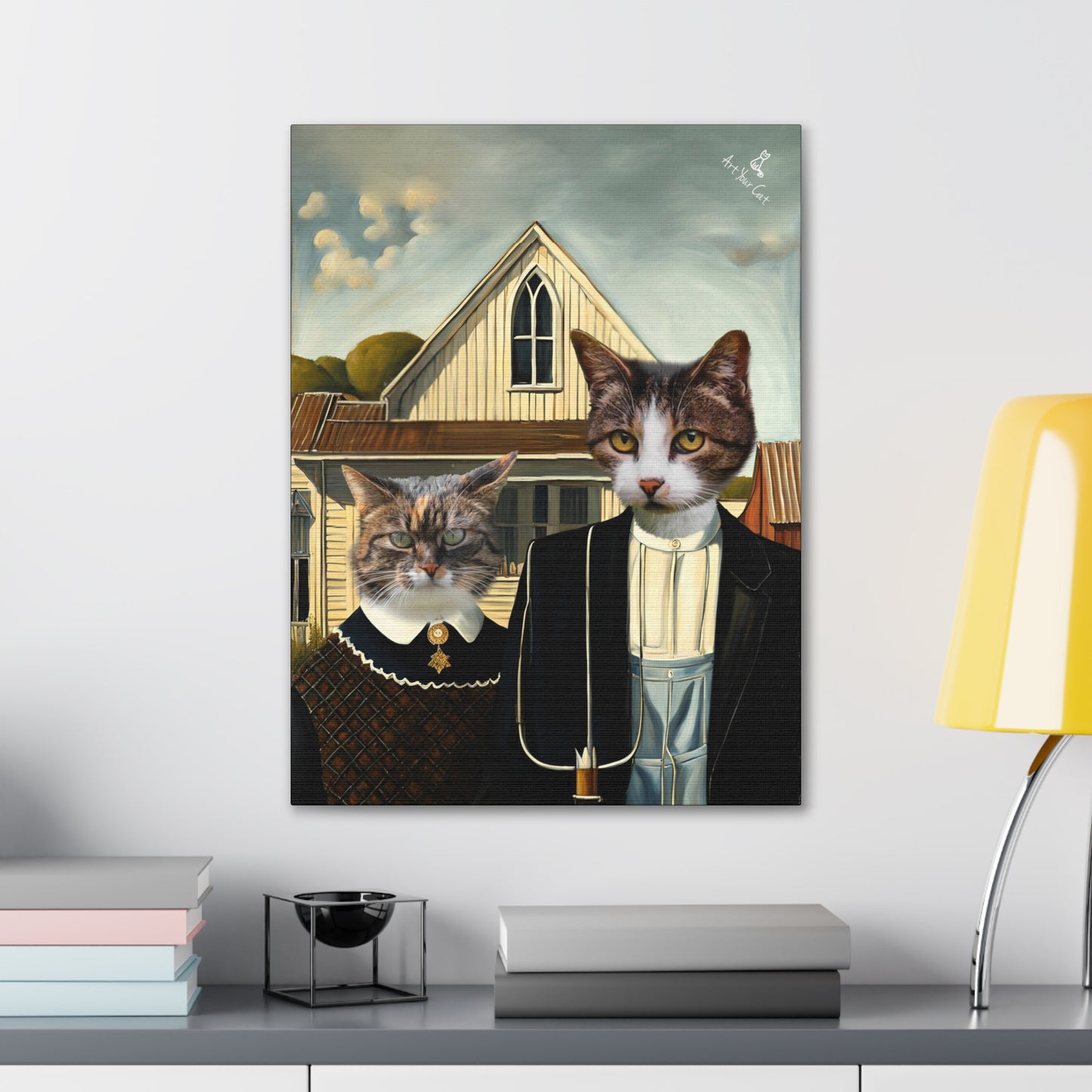 High-Quality Canvas Cat Portrait Featuring Vintage Americana Style