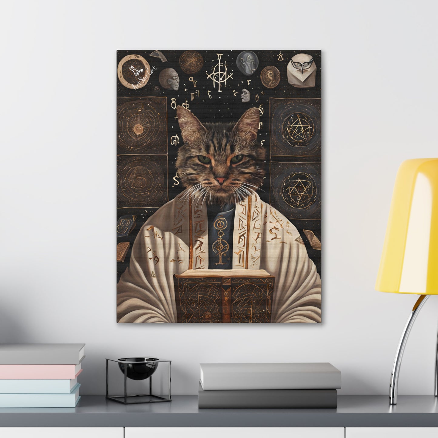 Magical Arcane Librarian Cat Portrait - Personalized Feline Artwork