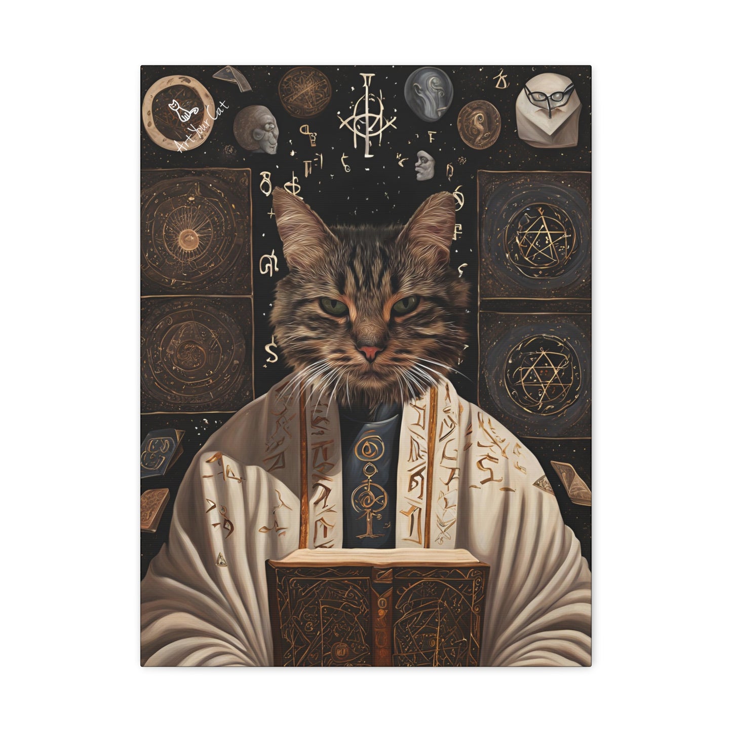 Mystical Arcane Librarian Cat Artwork - Personalized Cat Portrait