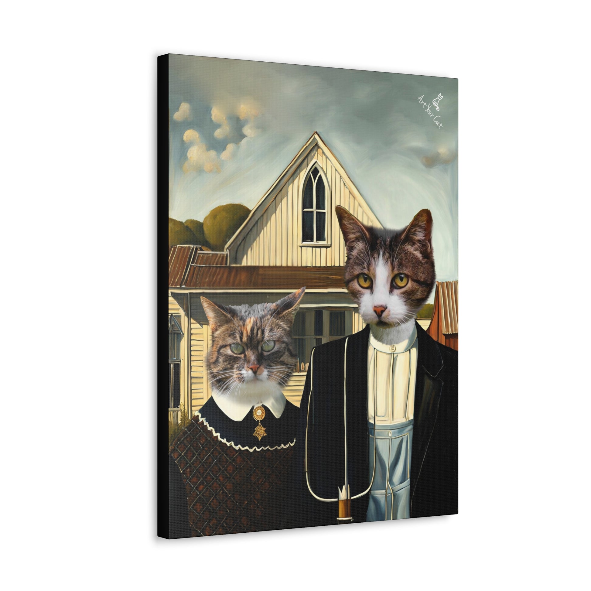 Personalized Cat Artwork with Classic Rural Attire and Farmhouse