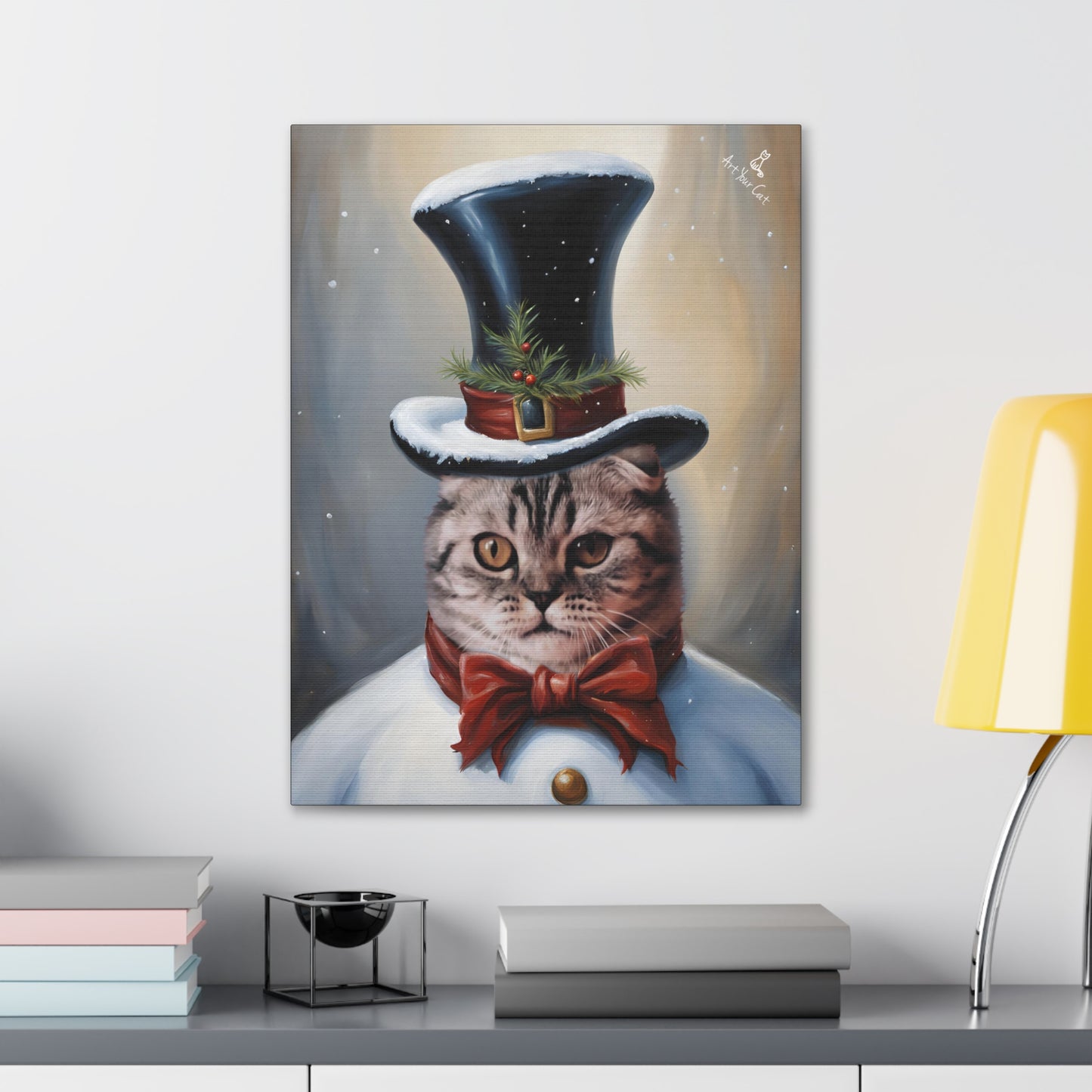 Personalized Frosty the Snowman cat art for festive decor