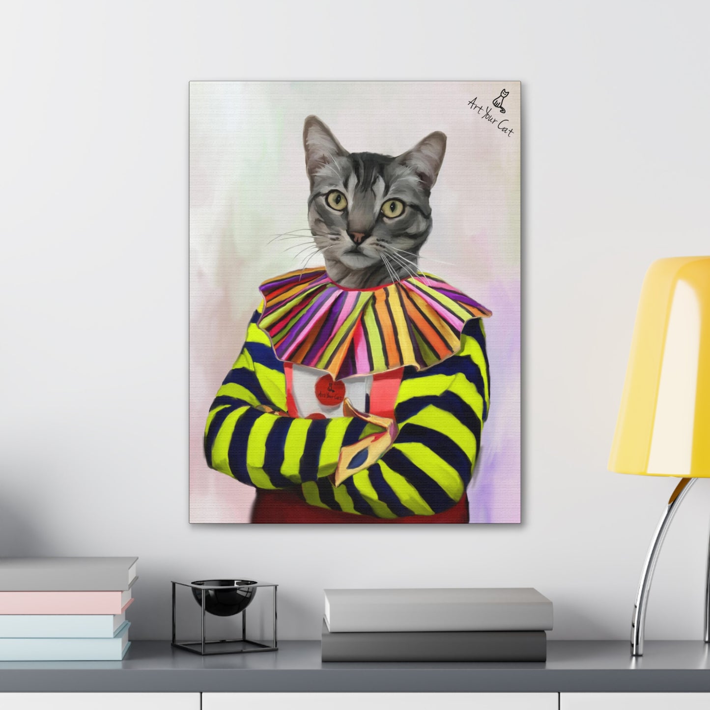Playful Cat Portrait in Clown Attire