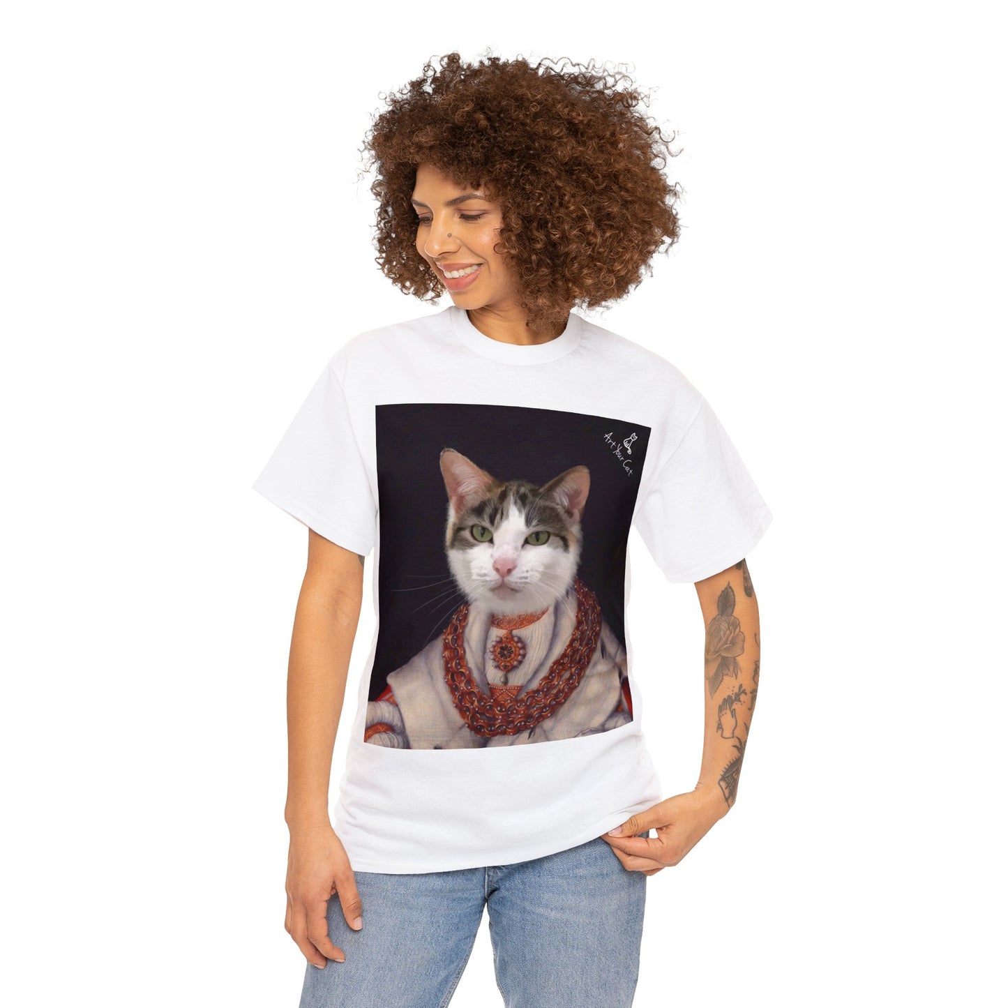 Regal heiress cat portrait on shirt