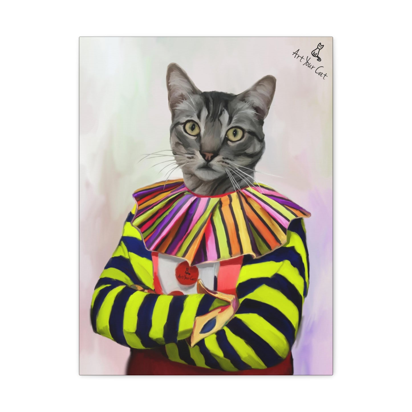 Personalized Clown Cat Canvas Artwork