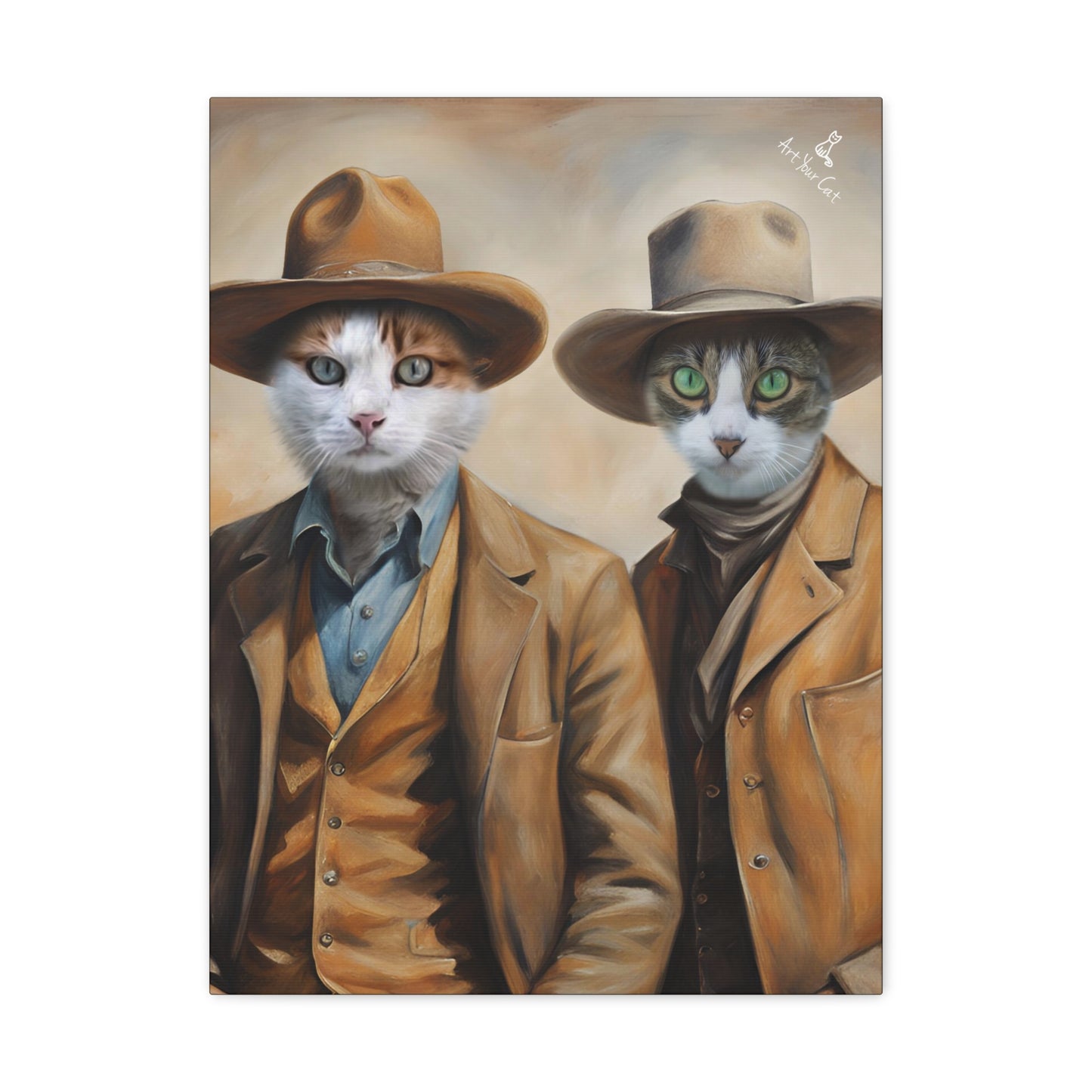 Two Cowboys Cat Portrait in Western Style