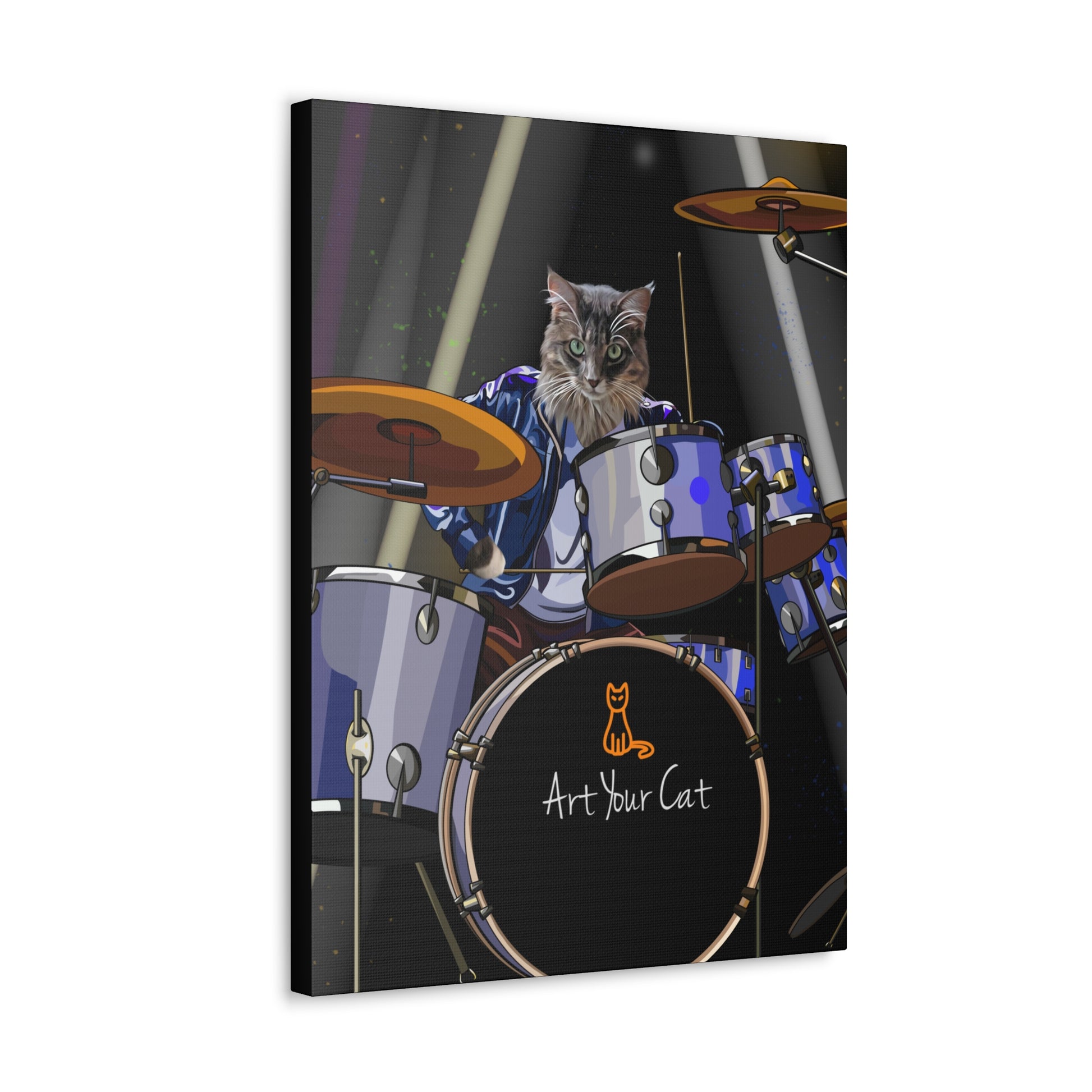 Vibrant Drummer Cat Artwork for Home Decor