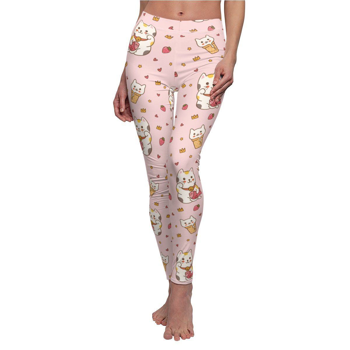 Cat Print Strawberry Leggings - Comfortable & Stylish