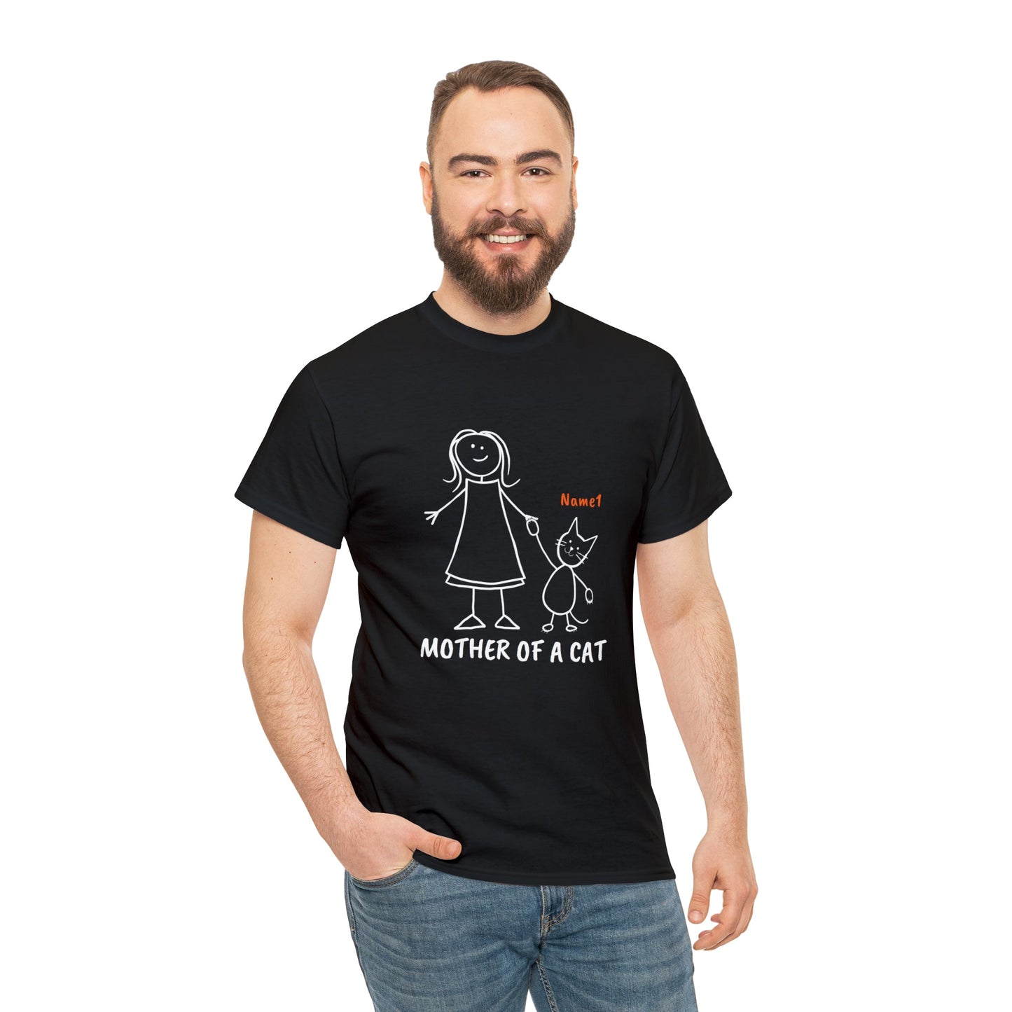 Comfortable cotton cat mom shirt with custom name