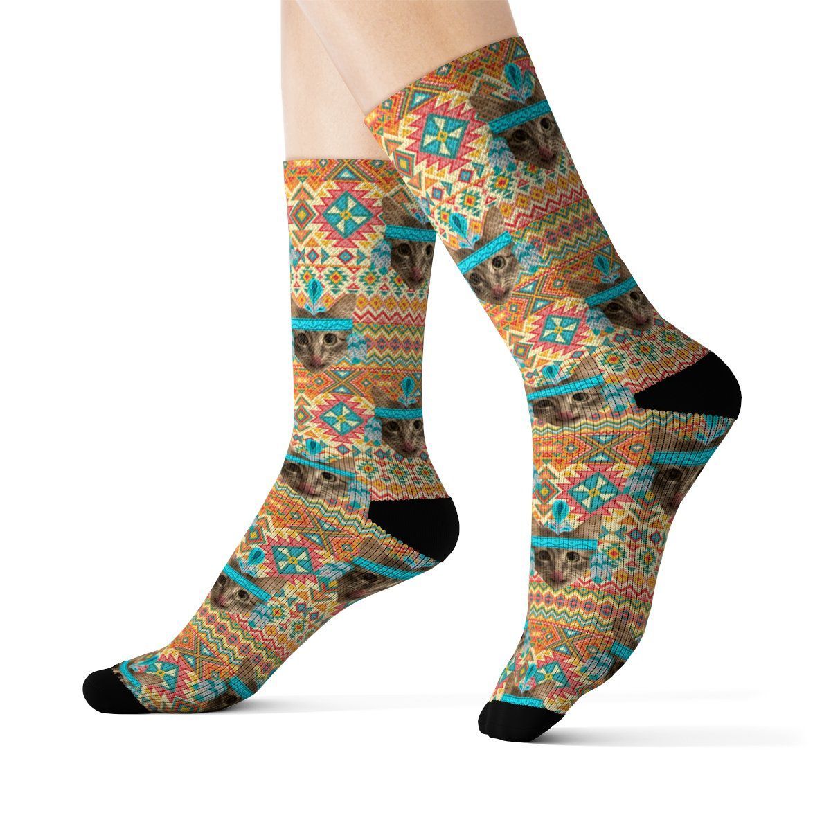 Custom Cat Southwest Socks - Cozy & Stylish