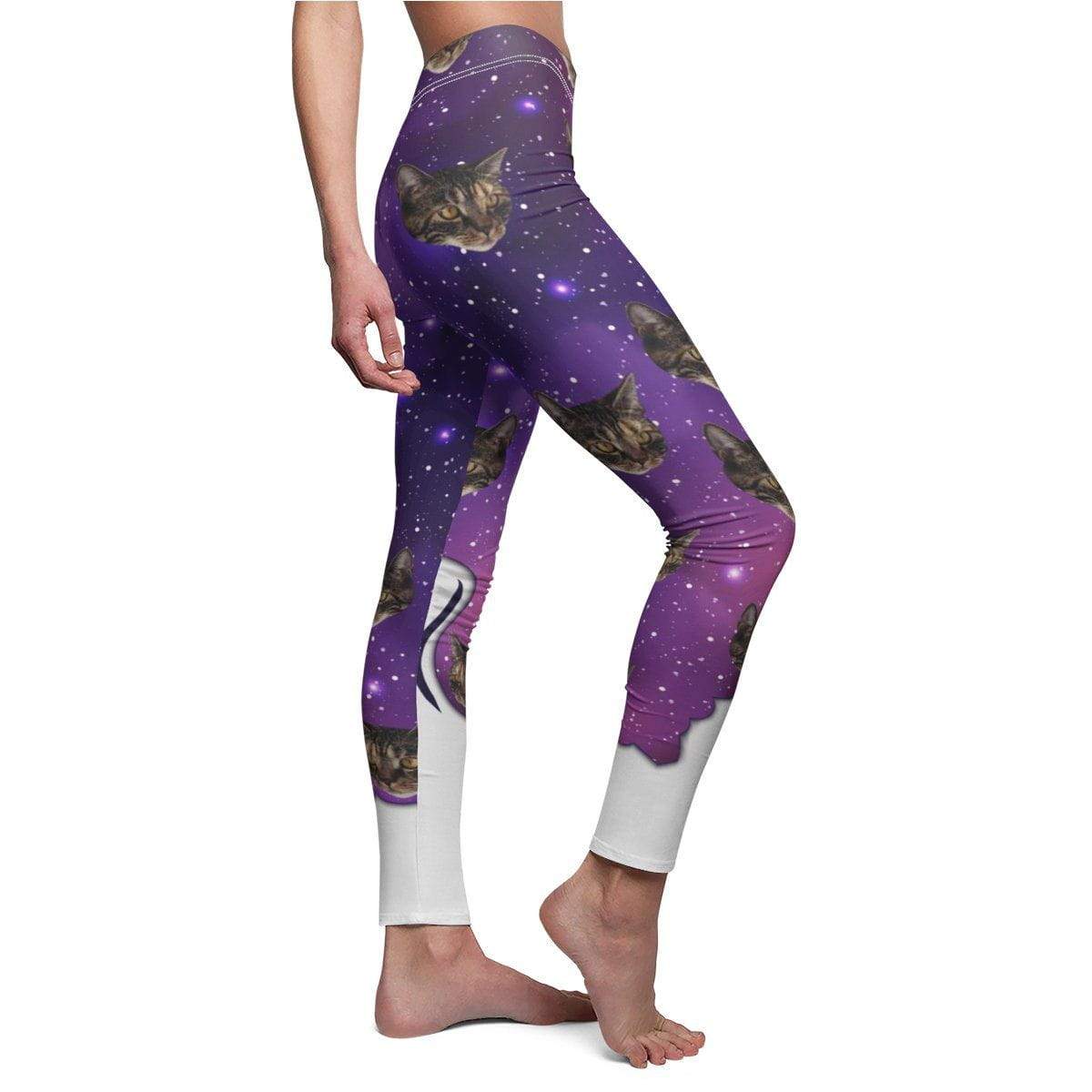 Custom leggings with your cat's photo in a galaxy print