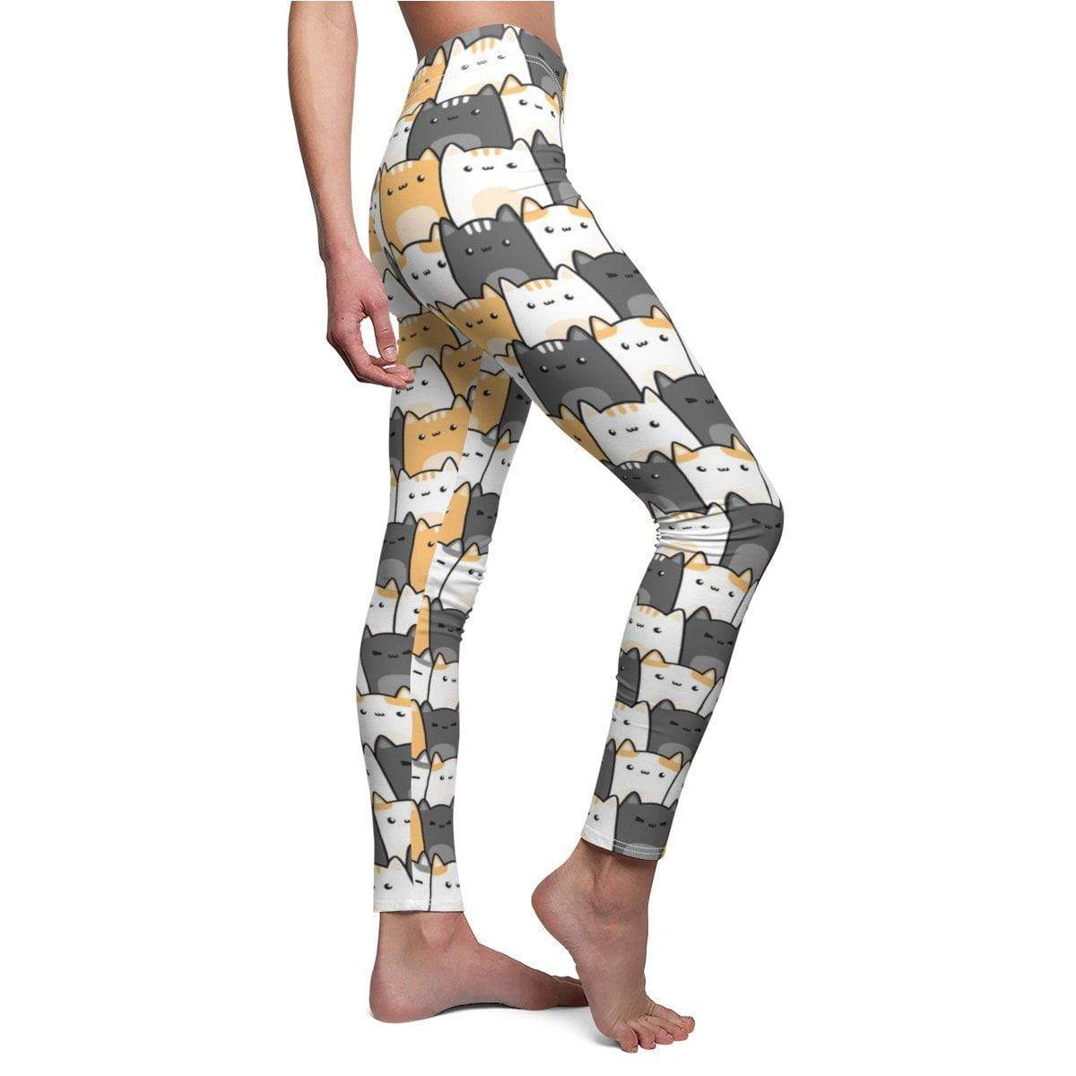 Cute cats doodle art leggings with playful feline design