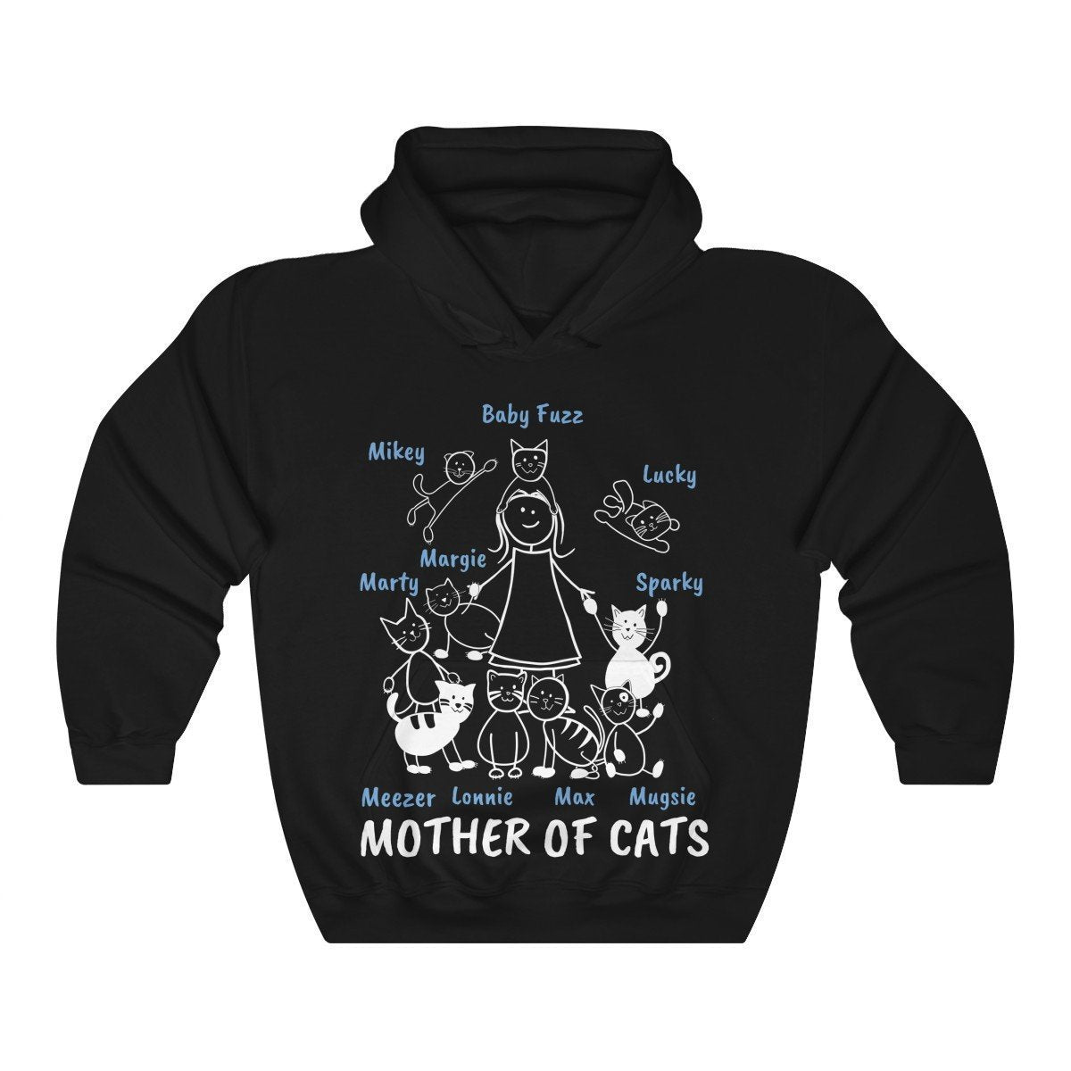 Mother of Cats Hoodie, Personalized Cat Lover Hoodie, Custom Cat Artwork Hoodie
