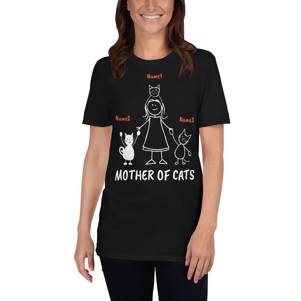 Mother of Cats T-Shirt featuring personalized cat name