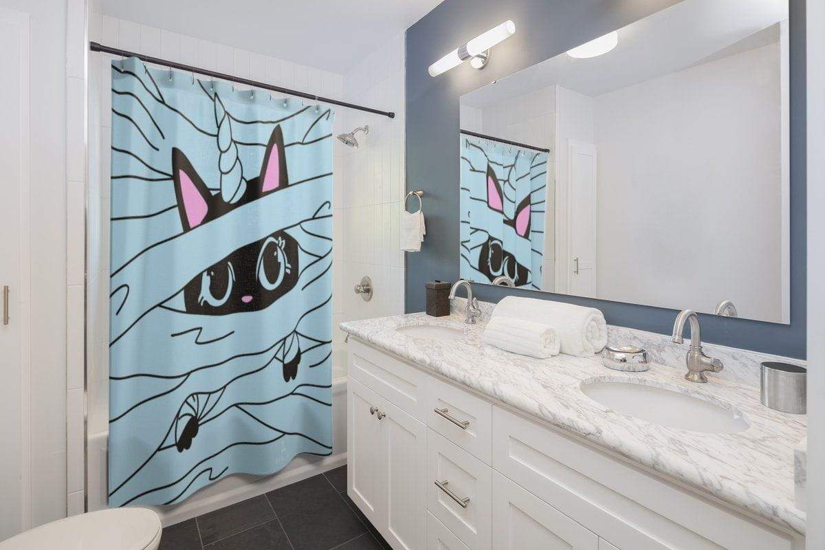 Baby Black Unicat Shower Curtain