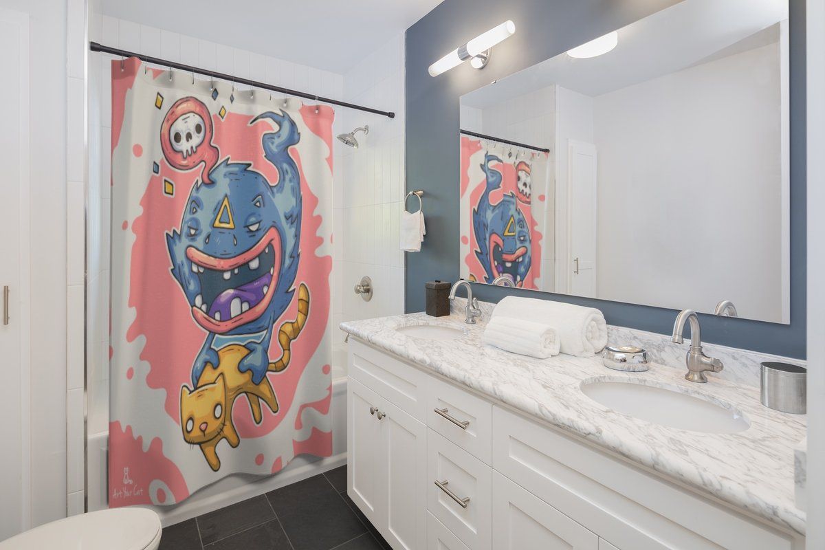 Cat and Monster Shower Curtain