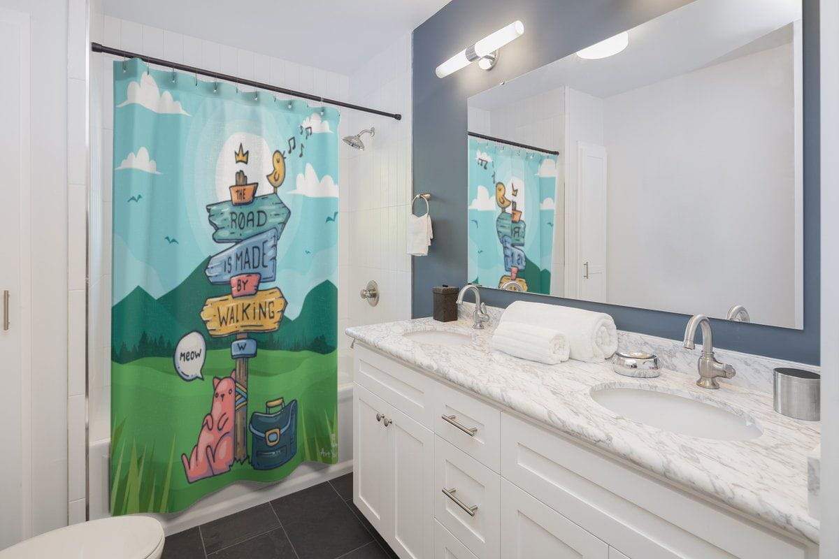 Road for Walking Cat Shower Curtain