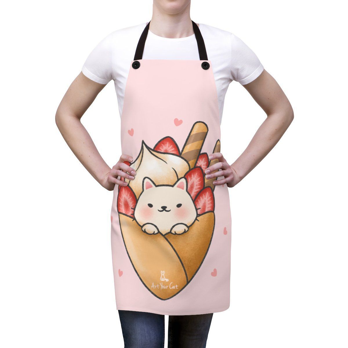 Creamy Strawberry Cat Apron