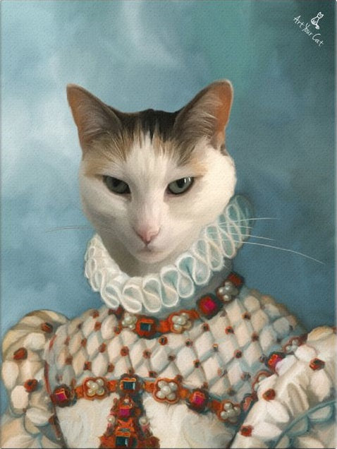 Portrait of a cat in a princess ensemble.