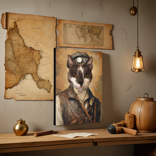 Archaeologist Cat Portrait - Custom Artwork of Feline Explorer