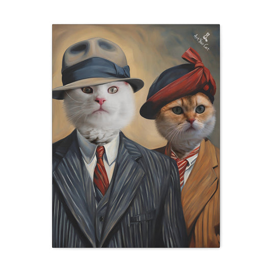 Bonnie & Clyde Cat Portrait in Vintage Outlaw Style