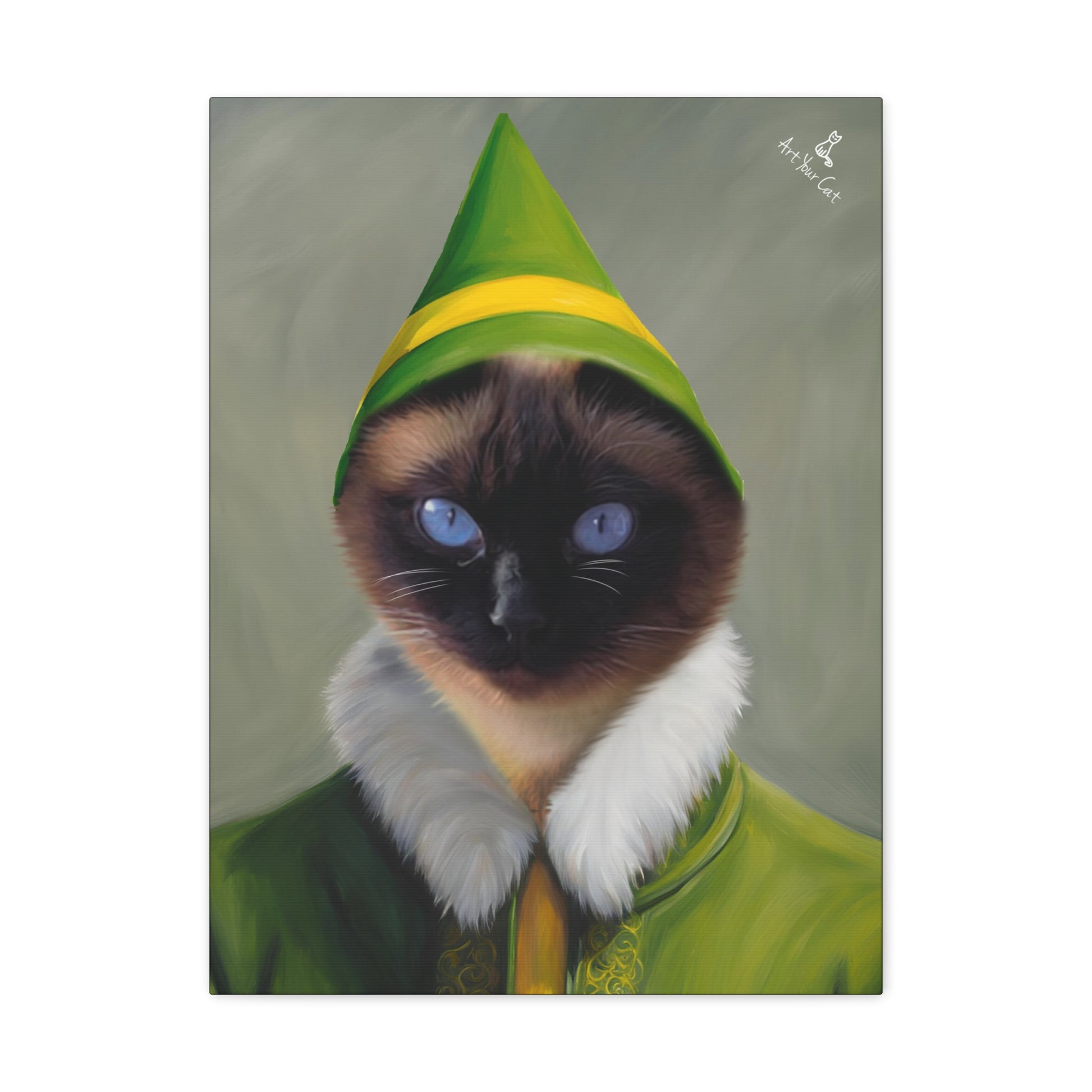 Bud the Elf Cat Portrait in Festive Elf Costume
