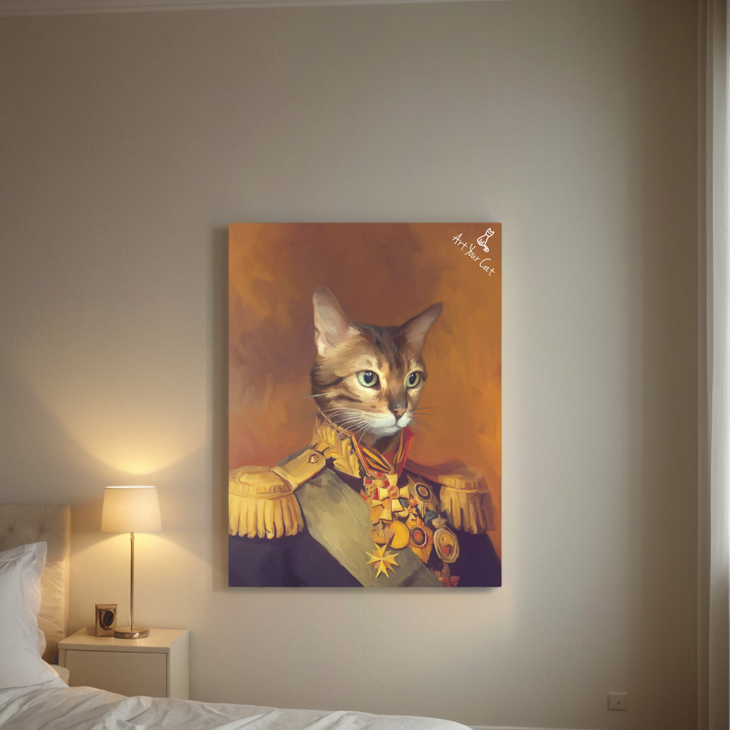 Cat portrait in bedroom.