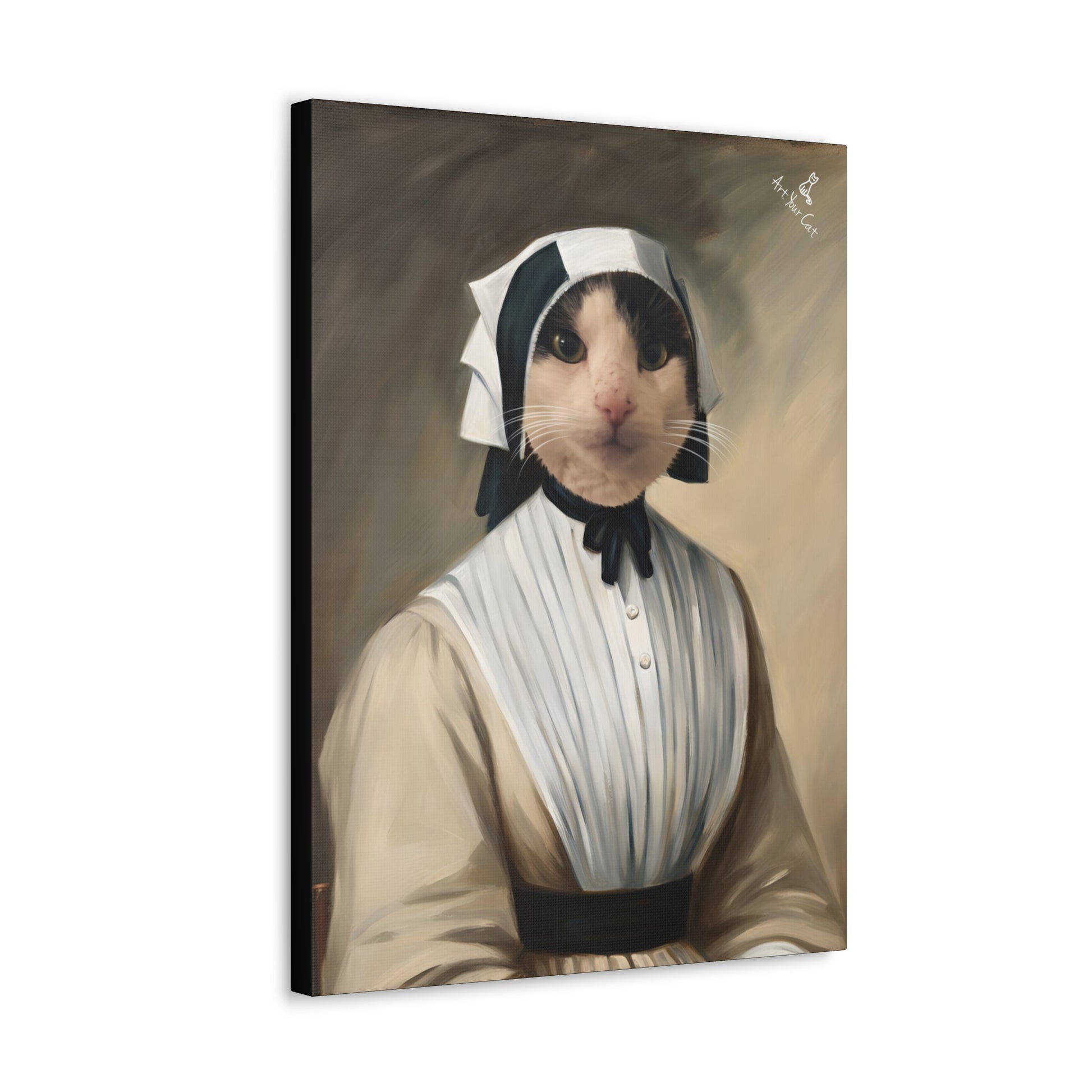Cat in Florence Nightingale nurse outfit with lamp