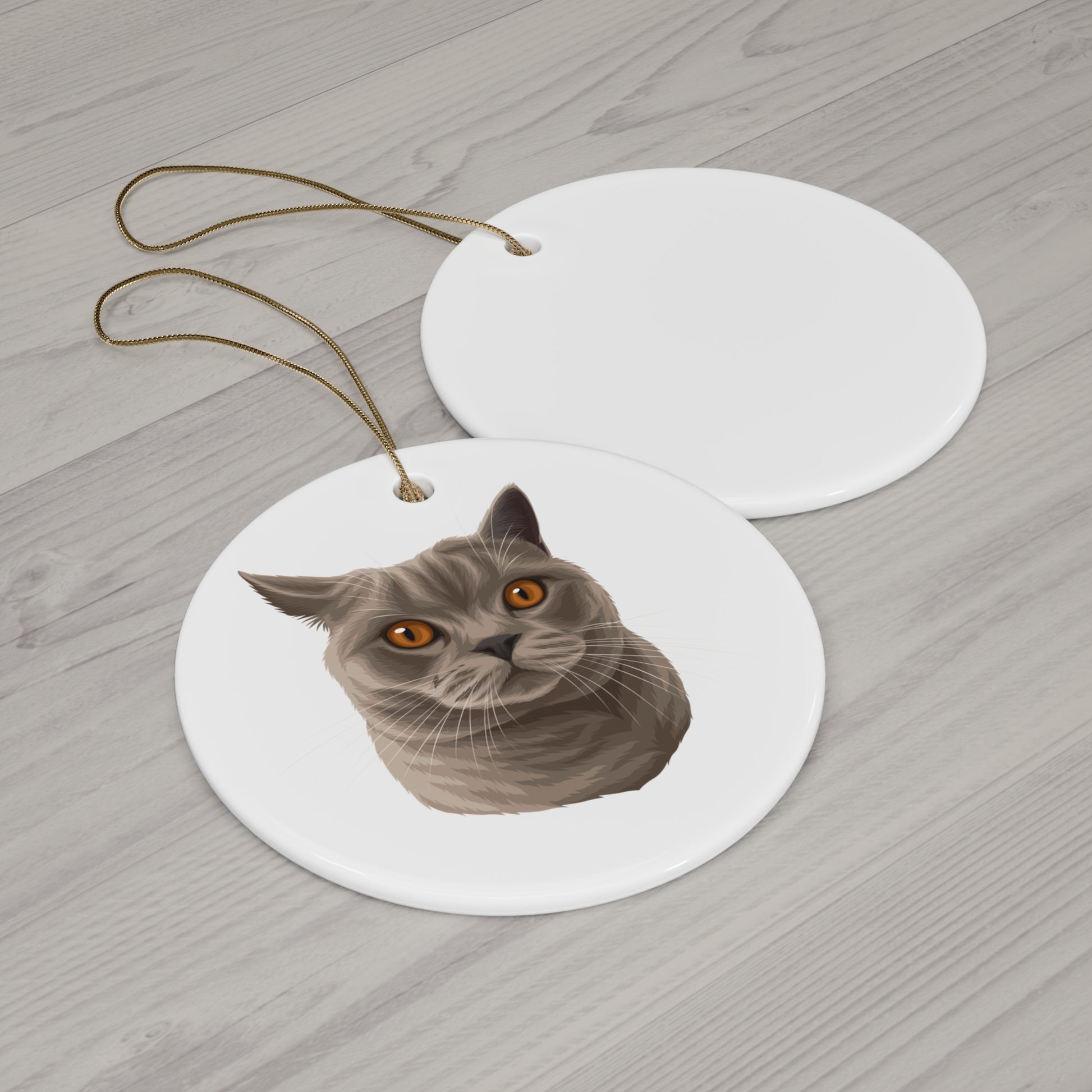 Ceramic ornament featuring personalized cat artwork