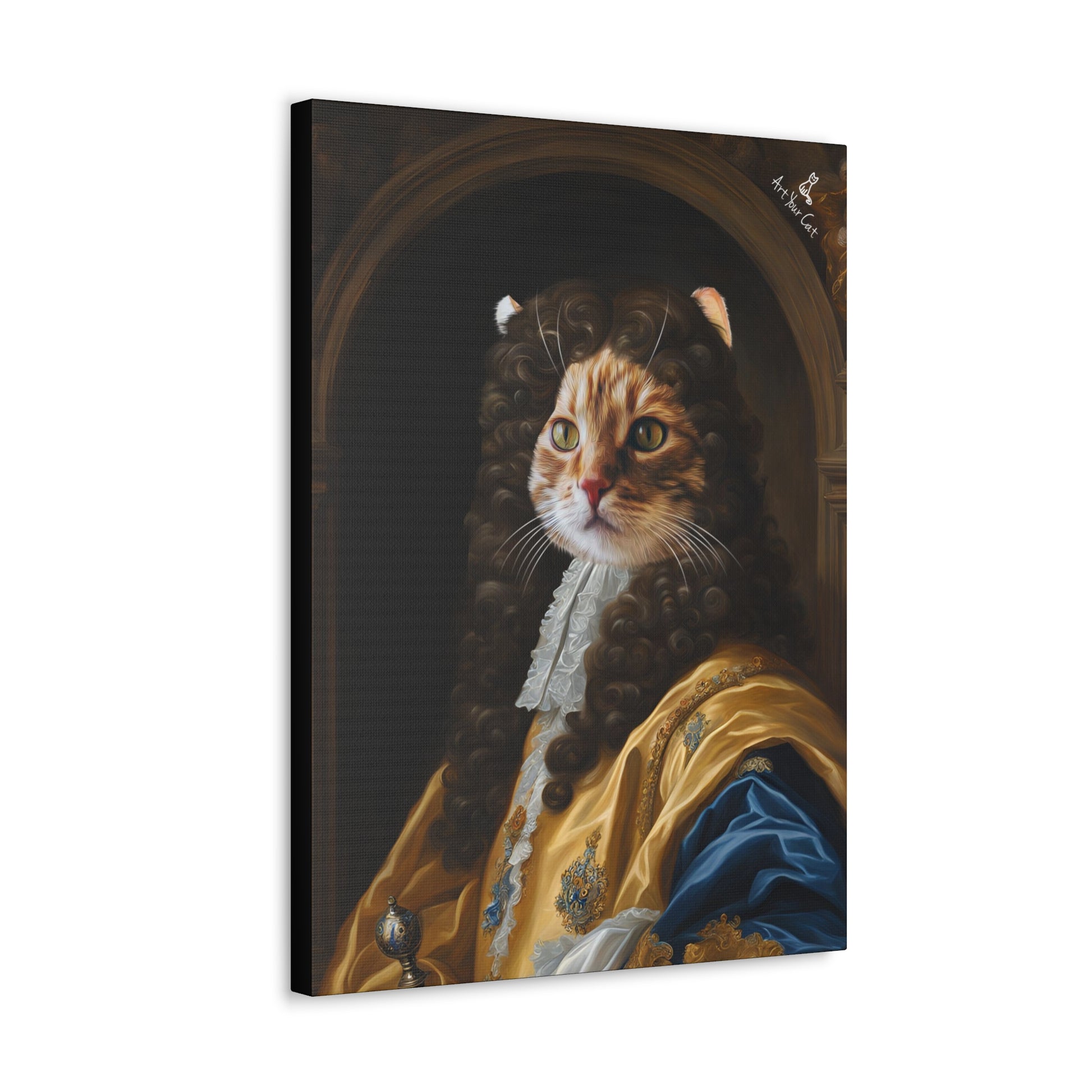 Close-up of Louis XIV Cat Portrait on premium canvas