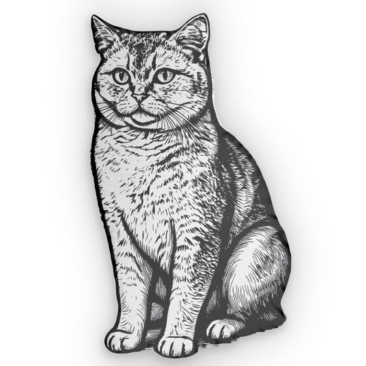 Black and white illustration of a sitting cat on a white background