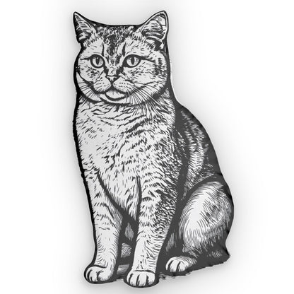 Black and white illustration of a sitting cat on a white background